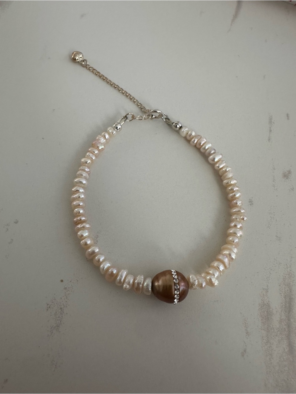 New handmade sterling silver keshi pearl bracelet with champagne pearl accent